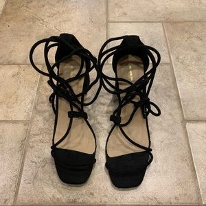 Faux Suede Strappy Lace Up Heels